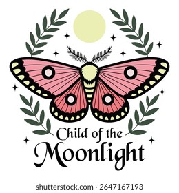 criança do luar - Boho Mystic Moth clipart, Ilustração do Inseto da traça bonita, beleza borboleta Design Sublimação