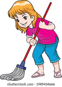 child mopping the floor color.child activity