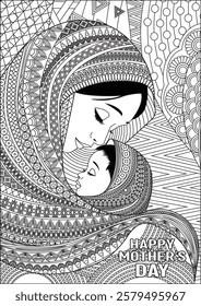 Child and mother day coloring page for adult vector