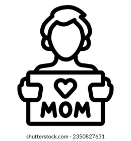 Child with mother love card line icon, Mother day concept, Postcard for mom sign on white background, Love you mom in guy hand card icon outline style. Vector graphics.