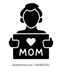 Child with mother love card solid icon, Mother day concept, Postcard for mom sign on white background, Love you mom in guy hand card icon glyph style. Vector graphics.