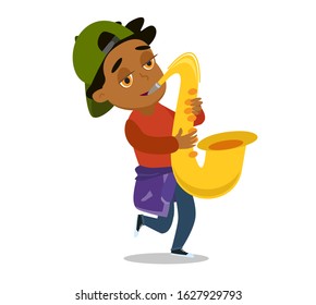 A child with a musical instrument. Singer and musician. Vector illustration in cartoon style