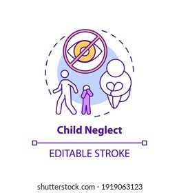 Child neglect concept icon. Kid mistreatment. Poverty problem. Parental negligence. Child safety idea thin line illustration. Vector isolated outline RGB color drawing. Editable stroke