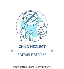 Child Neglect Turquoise Concept Icon. Kid Mistreatment. Poverty Problem. Parental Negligence. Child Safety Idea Thin Line Illustration. Vector Isolated Outline RGB Color Drawing. Editable Stroke