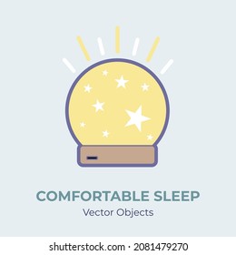 Child night light vector isolated. Comfortable sleep illustration item cute nightlight vector, good sleep. Good night concept cartoon retro sphere lamp with stars against sleep disorder insomnia