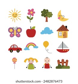 Conjunto de Vector de garabato de nostalgia infantil