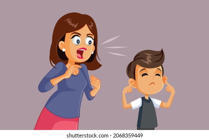 Child Not Listening to his Mother Vector Cartoon Illustration. Parent trying authoritarian discipline method being ignored by the kid
