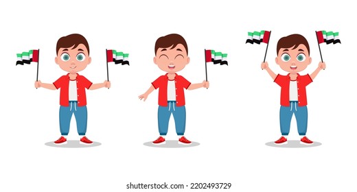 A child with the OAE flag in his hand. Boy with a flag. Vector illustration