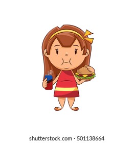 Child obesity, girl eating unhealthy food