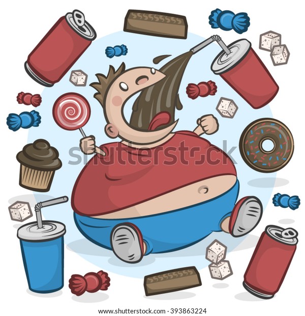子供の肥満の図 太った子供が砂糖を食べる のベクター画像素材 ロイヤリティフリー