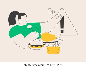 Child obesity and overweight abstract concept vector illustration. Child nutrition, unhealthy habit, overweight treatment, children eating disorder, kids fast food addiction abstract metaphor.