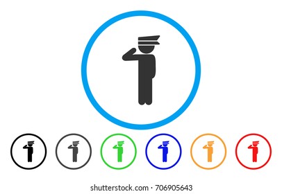 Child Officer vector rounded icon. Image style is a flat gray icon symbol inside a blue circle. Additional color variants are gray, black, blue, green, red, orange.
