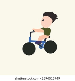 child on bicycle, hand drawn bicycle. Vector logo illustration template
