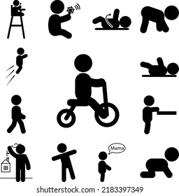 child on a bicycle icon in a collection with other items