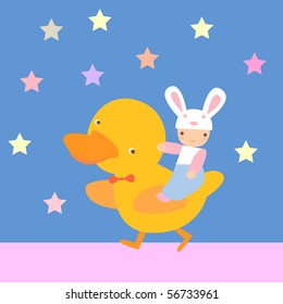 child on a duckling