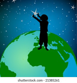 child on earth with star
