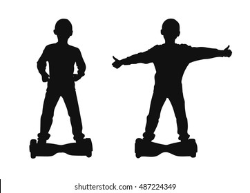 Child on gyroscooter. Vector silhouettes isolated on white background.