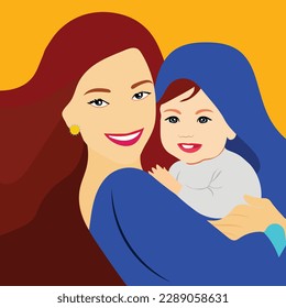 A child on his mothers brest, happy mothers day.vector Artwork.