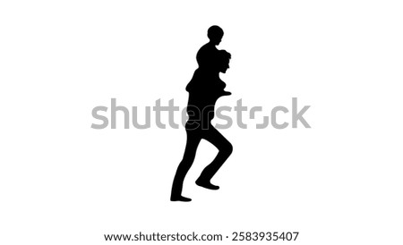 Child On Mans Shoulder, black isolated silhouette