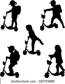 Child on scooter - conceptual silhouettes.