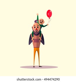 Child on the shoulders of his father. Family. Vector illustration - eps 8.