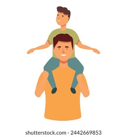 Child on shoulders icon cartoon vector. Father family day. Parent happy