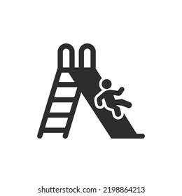 Child on the slide icon. Roll down the slide. Monochrome black and white symbol