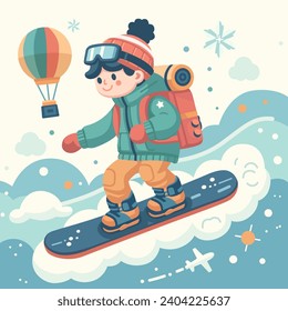 child on a snowboard flat vector. eps10