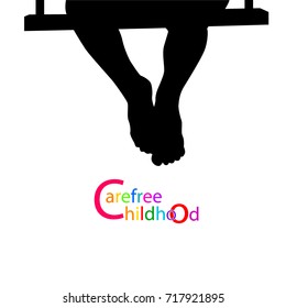 Child on the swing. Carefree childhood. Vector