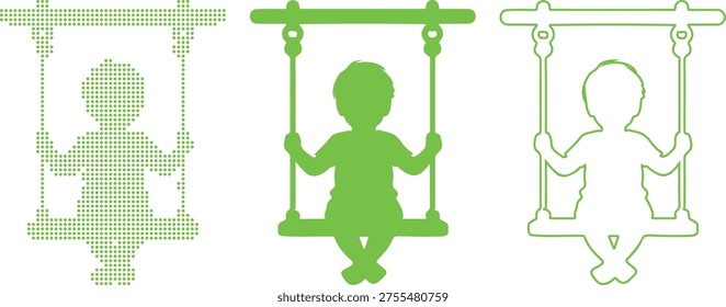 Child On Swing In Green In Three Styles recolor