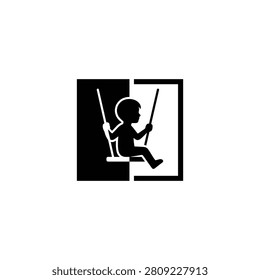 A child on a swing indoors vector illustration