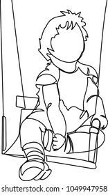 the child is on a swing. one line