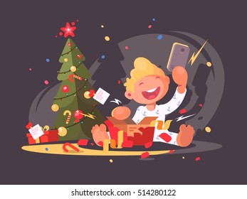 Child opens Christmas present.