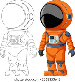 Child in orange astronaut suit illustration