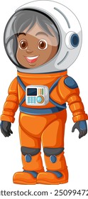 Child in orange astronaut suit smiling