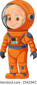 Child in orange astronaut suit smiling