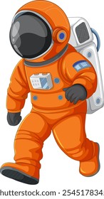 Child in orange astronaut suit walking