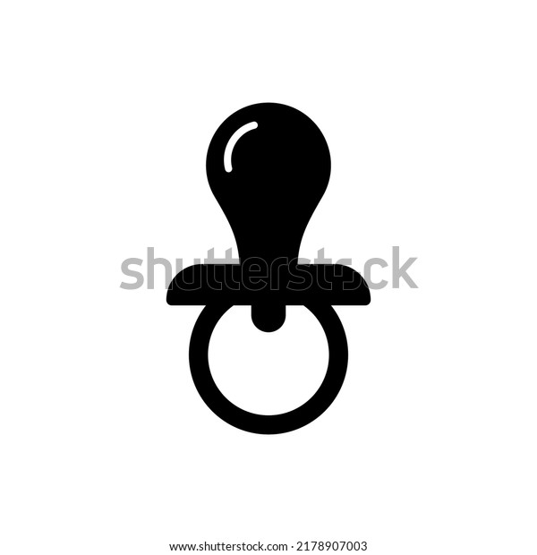 Child Pacifier Plastic Black Silhouette\
Icon. Baby Pacify Nipple Glyph Pictogram. Comforter Sleep Dummy\
Flat Symbol. Kid Relax Soother Sucker Sign. Child Born Nipple.\
Isolated Vector\
Illustration.