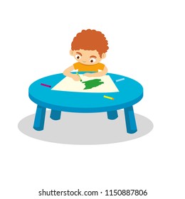 a child paint on the table