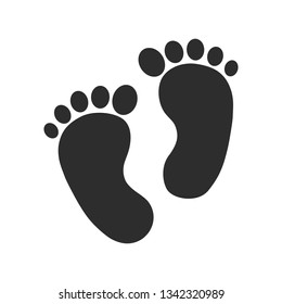 Child pair of footprint sign icon. Toddler barefoot symbol. Baby's first steps. Graphic design element. Flat child footprint symbol on white background. Vector.