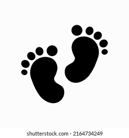 Child pair of footprint sign icon. Toddler barefoot symbol. Baby s first steps. Graphic design element.