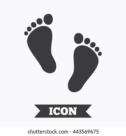 Child pair of footprint sign icon. Toddler barefoot symbol. Baby's first steps. Graphic design element. Flat child footprint symbol on white background. Vector