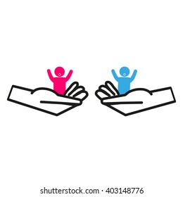 child in the palm, vector, icon