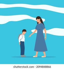 child and parent drawn in flat style on a blue background
