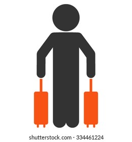 Child Passenger vector icon. Style is bicolor flat symbol, orange and gray colors, rounded angles, white background.
