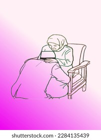 Child Paying Respect to Mother Sitting on Chair, Vector Illustration