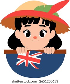 Child peeking Australian flag summer hat peeking, happy Waitangi Day Traditional Performer