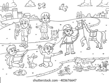 child and pet cartoon for coloring EPS10 File 
