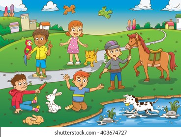 child and pet cartoon. EPS10 File  simple Gradients