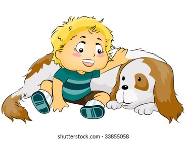 Child and Pet Dog - Vector